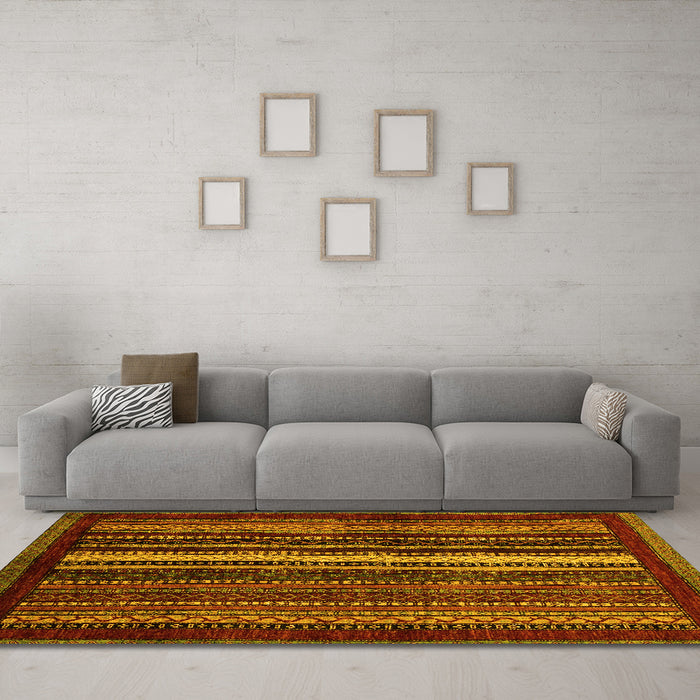 Machine Washable Abstract Yellow Modern Rug in a Living Room, wshabs3566yw