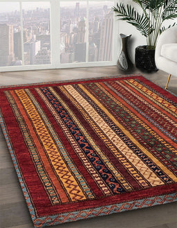 Abstract Dark Red Modern Rug in Family Room, abs3566