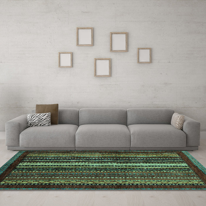 Machine Washable Abstract Turquoise Modern Area Rugs in a Living Room,, wshabs3566turq