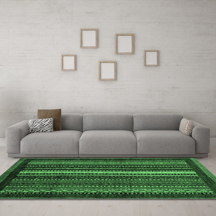 Machine Washable Abstract Emerald Green Modern Area Rugs in a Living Room,, wshabs3566emgrn