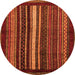 Round Machine Washable Abstract Orange Modern Area Rugs, wshabs3566org