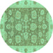 Round Abstract Turquoise Modern Rug, abs3567turq