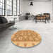 Round Machine Washable Abstract Orange Rug in a Office, wshabs3567