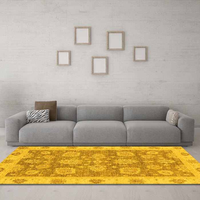Machine Washable Abstract Yellow Modern Rug in a Living Room, wshabs3567yw
