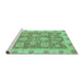 Sideview of Machine Washable Abstract Turquoise Modern Area Rugs, wshabs3567turq