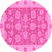 Round Machine Washable Abstract Pink Modern Rug, wshabs3567pnk