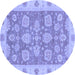 Round Abstract Blue Modern Rug, abs3567blu