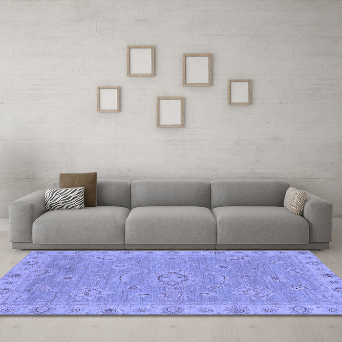 Machine Washable Oriental Blue Traditional Rug in a Living Room, wshabs3568blu