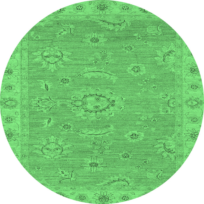 Round Machine Washable Oriental Emerald Green Traditional Area Rugs, wshabs3568emgrn