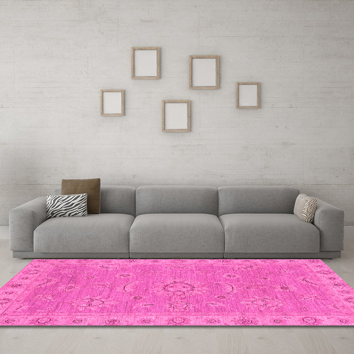Machine Washable Oriental Pink Traditional Rug in a Living Room, wshabs3568pnk