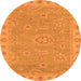 Round Machine Washable Oriental Orange Traditional Area Rugs, wshabs3568org