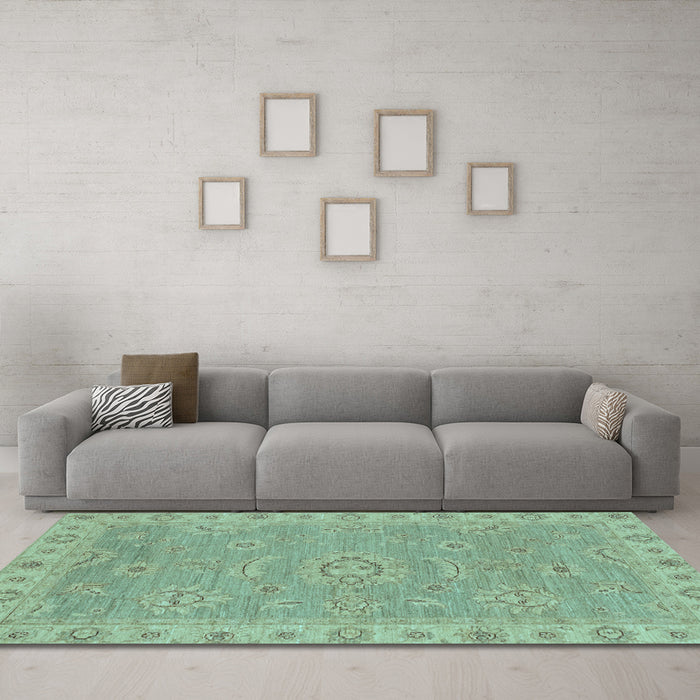Machine Washable Oriental Light Blue Traditional Rug in a Living Room, wshabs3568lblu