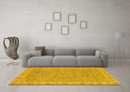 Machine Washable Oriental Yellow Traditional Rug in a Living Room, wshabs3568yw