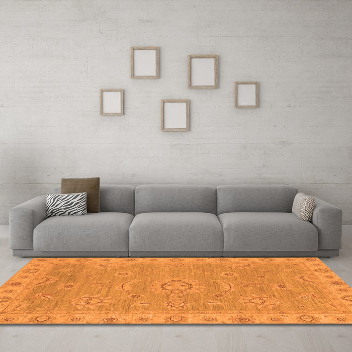 Machine Washable Oriental Orange Traditional Area Rugs in a Living Room, wshabs3568org