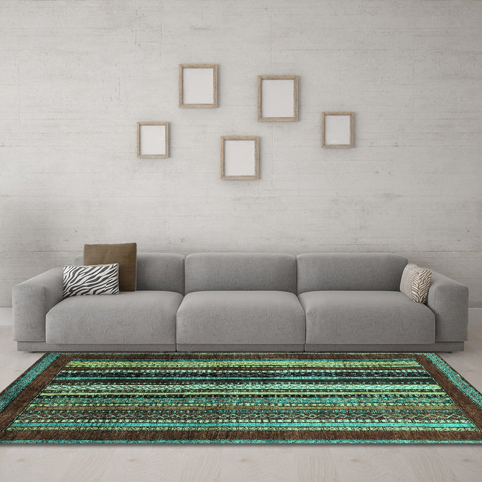 Machine Washable Abstract Turquoise Modern Area Rugs in a Living Room,, wshabs3569turq