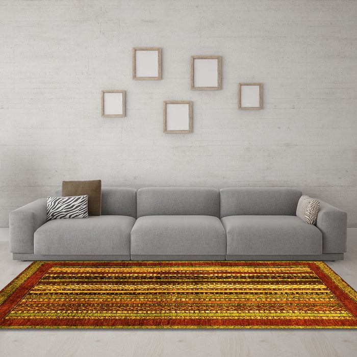 Machine Washable Abstract Yellow Modern Rug in a Living Room, wshabs3569yw