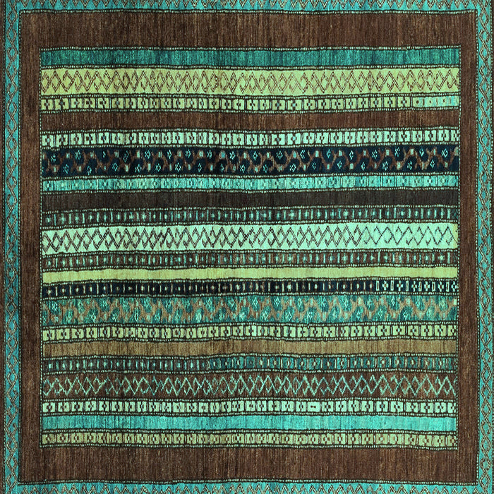 Square Machine Washable Abstract Turquoise Modern Area Rugs, wshabs3569turq