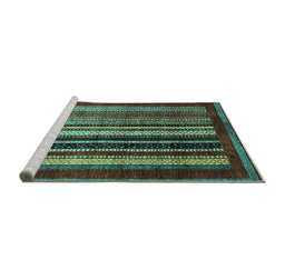 Sideview of Machine Washable Abstract Turquoise Modern Area Rugs, wshabs3569turq
