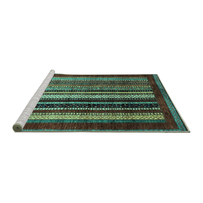 Sideview of Machine Washable Abstract Turquoise Modern Area Rugs, wshabs3569turq