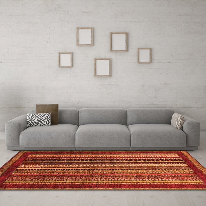 Machine Washable Abstract Orange Modern Area Rugs in a Living Room, wshabs3569org