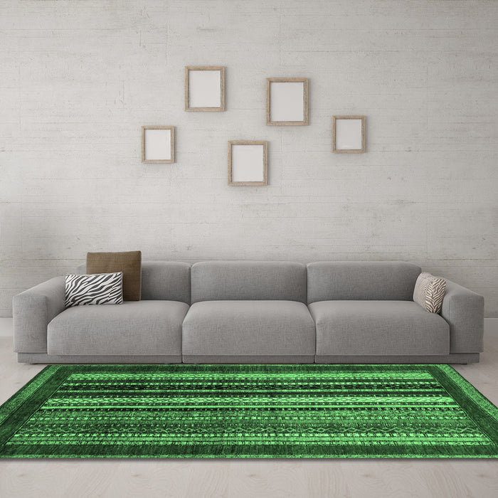 Machine Washable Abstract Emerald Green Modern Area Rugs in a Living Room,, wshabs3569emgrn