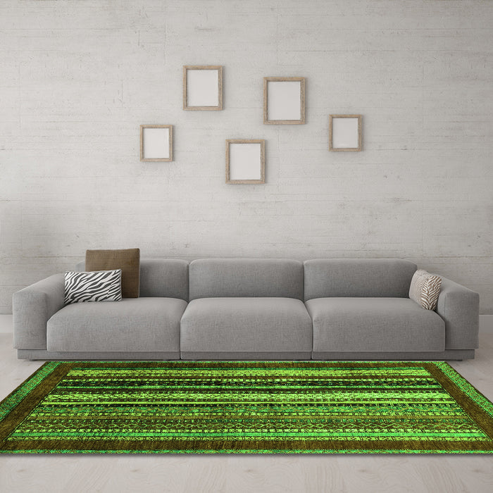 Machine Washable Abstract Green Modern Area Rugs in a Living Room,, wshabs3569grn