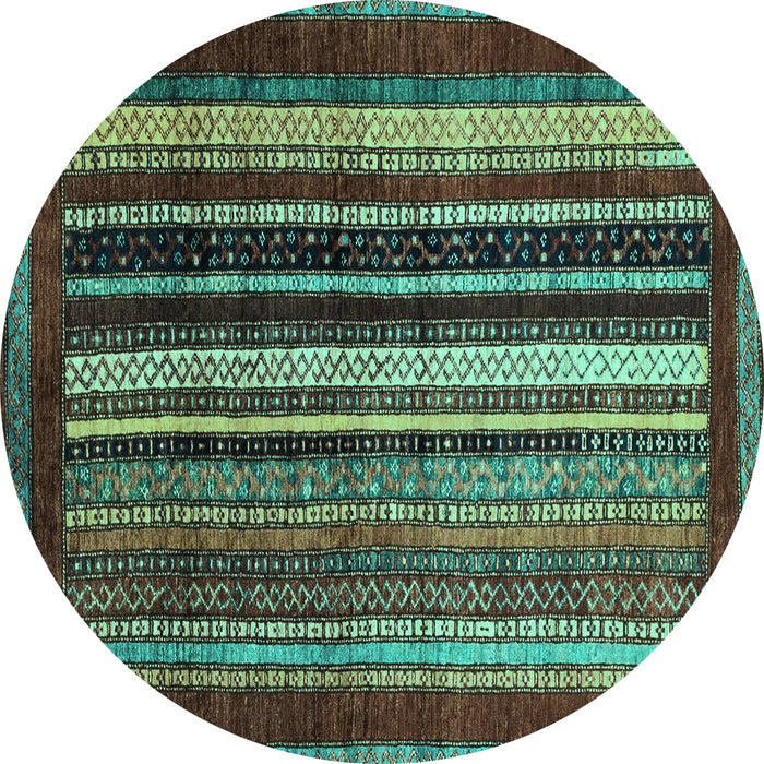 Round Machine Washable Abstract Turquoise Modern Area Rugs, wshabs3569turq