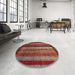 Round Machine Washable Abstract Orange Salmon Pink Rug in a Office, wshabs3569