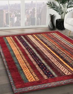 Machine Washable Abstract Orange Salmon Pink Rug in a Family Room, wshabs3569