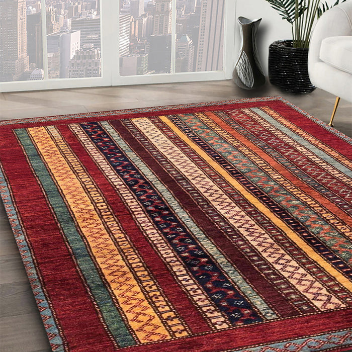 Machine Washable Abstract Orange Salmon Pink Rug in a Family Room, wshabs3569