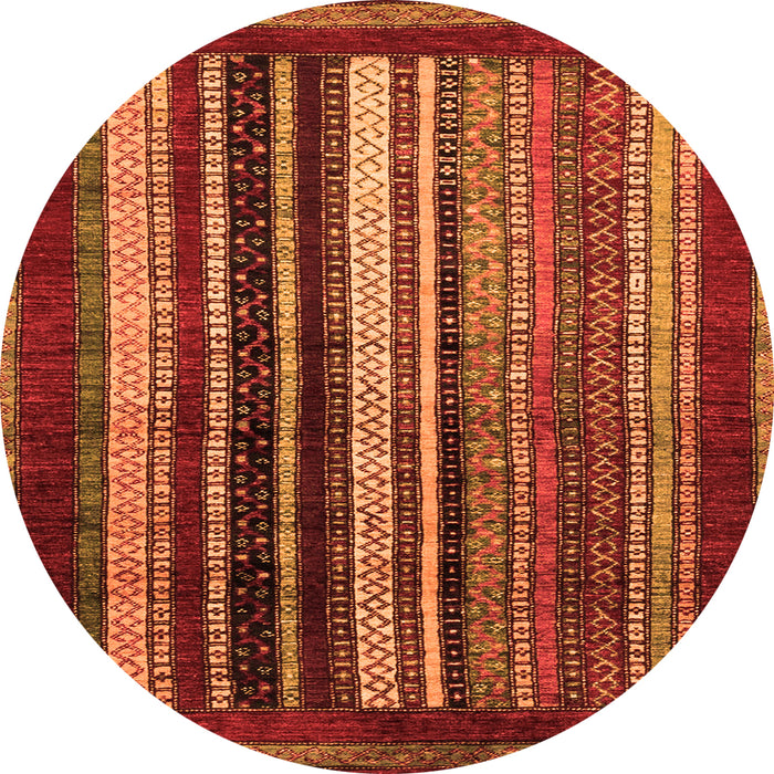 Round Machine Washable Abstract Orange Modern Area Rugs, wshabs3569org