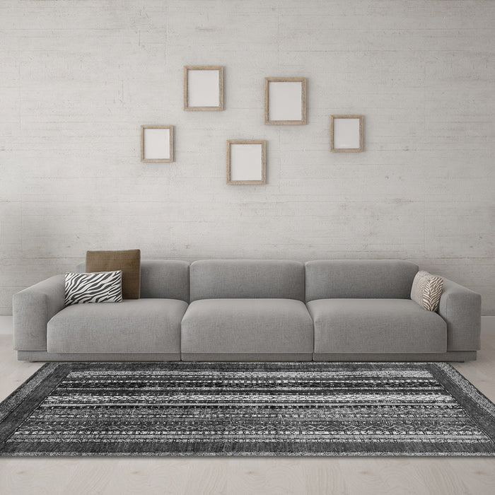 Machine Washable Abstract Gray Modern Rug in a Living Room,, wshabs3569gry