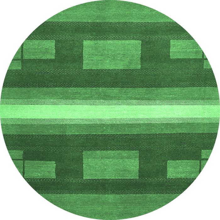 Round Machine Washable Abstract Emerald Green Modern Area Rugs, wshabs356emgrn