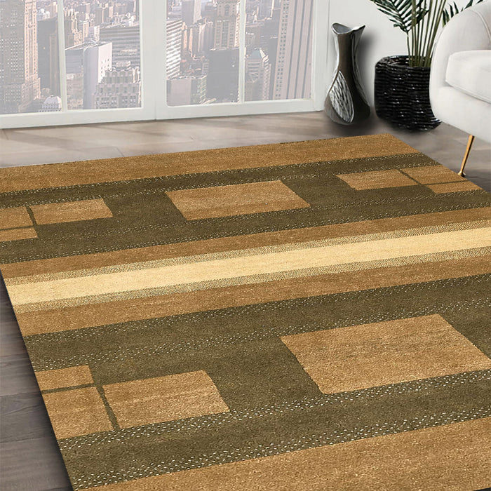 Abstract Caramel Brown Modern Rug in Family Room, abs356