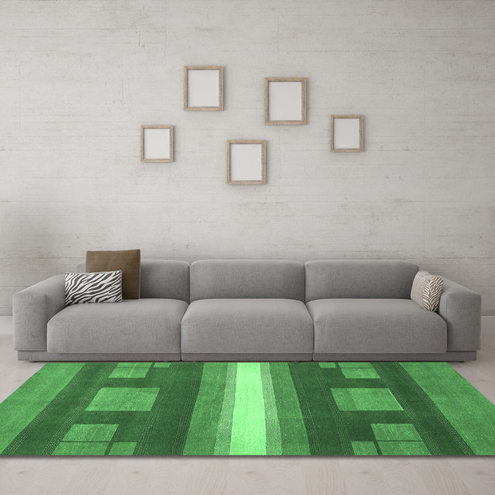 Machine Washable Abstract Emerald Green Modern Area Rugs in a Living Room,, wshabs356emgrn