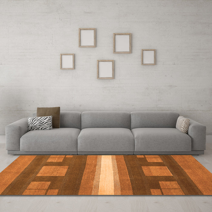Machine Washable Abstract Orange Modern Area Rugs in a Living Room, wshabs356org