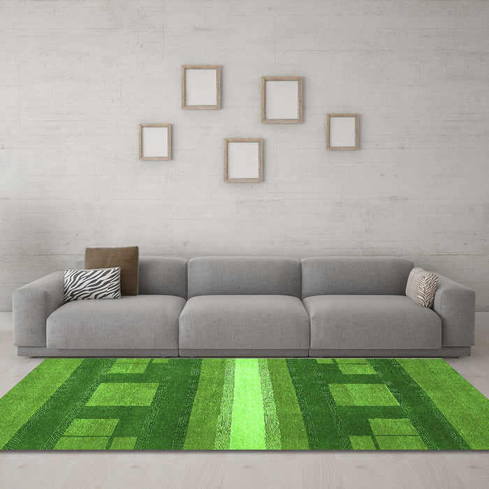 Machine Washable Abstract Green Modern Area Rugs in a Living Room,, wshabs356grn