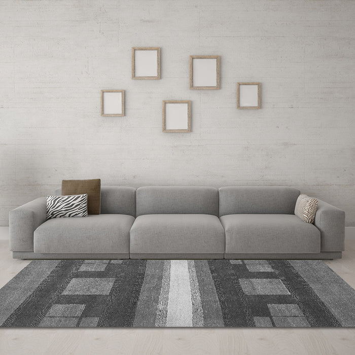 Machine Washable Abstract Gray Modern Rug in a Living Room,, wshabs356gry