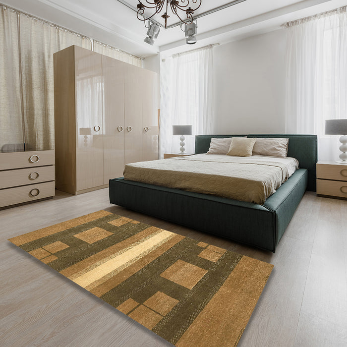 Abstract Caramel Brown Modern Rug in a Bedroom, abs356
