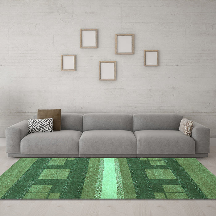 Machine Washable Abstract Turquoise Modern Area Rugs in a Living Room,, wshabs356turq
