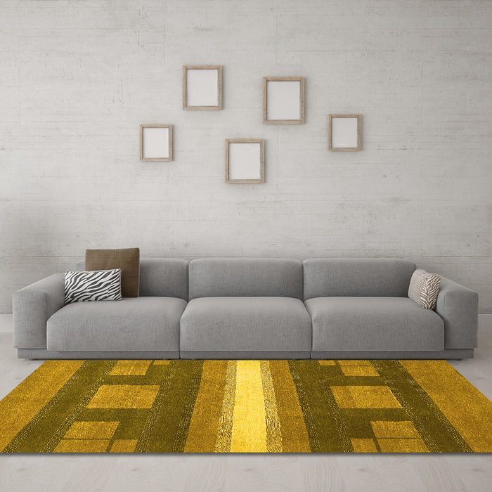 Machine Washable Abstract Yellow Modern Rug in a Living Room, wshabs356yw