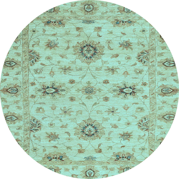 Round Machine Washable Oriental Light Blue Traditional Rug, wshabs3570lblu