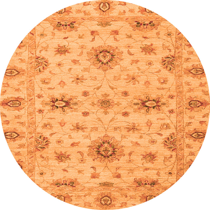 Round Machine Washable Oriental Orange Traditional Area Rugs, wshabs3570org