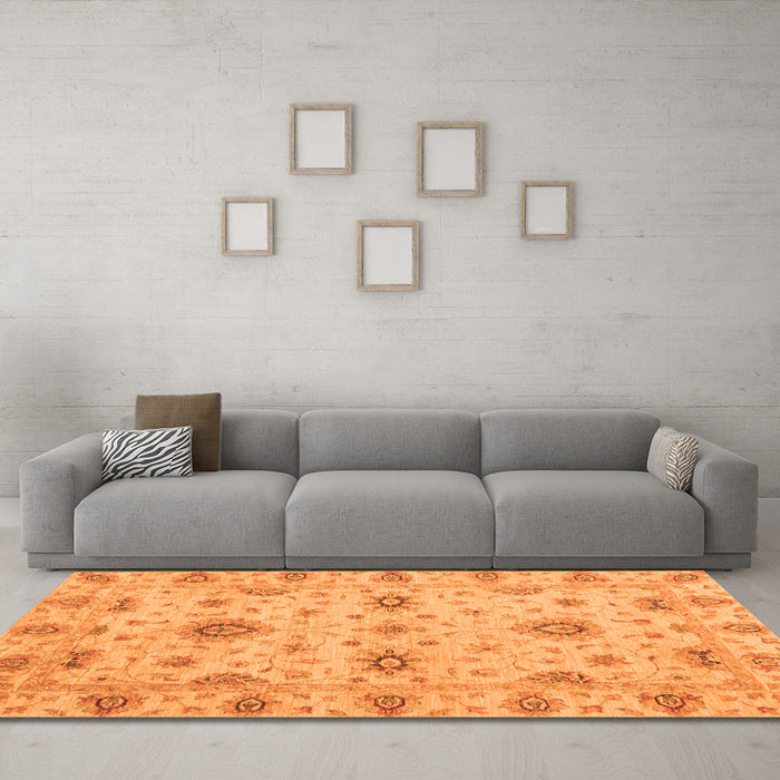 Machine Washable Oriental Orange Traditional Area Rugs in a Living Room, wshabs3570org