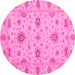 Round Machine Washable Oriental Pink Traditional Rug, wshabs3570pnk