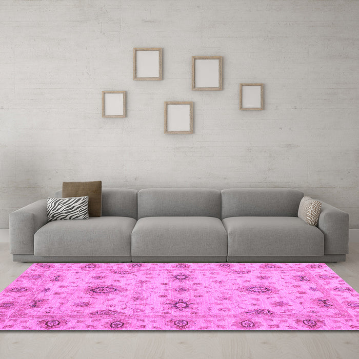 Machine Washable Oriental Purple Traditional Area Rugs in a Living Room, wshabs3570pur