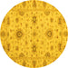 Round Machine Washable Oriental Yellow Traditional Rug, wshabs3570yw