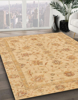 Abstract Yellow Oriental Rug in Family Room, abs3571