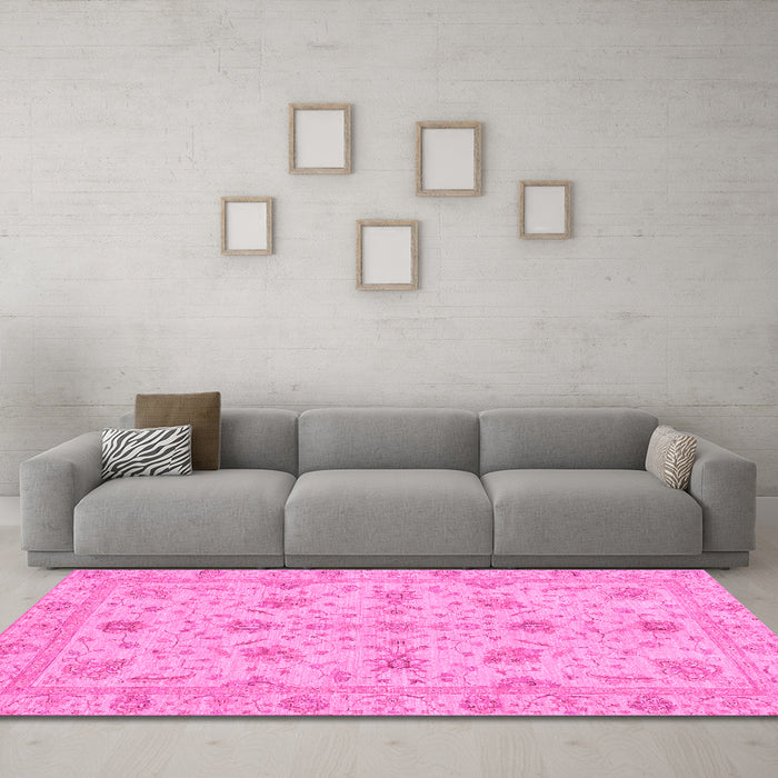 Machine Washable Oriental Pink Traditional Rug in a Living Room, wshabs3571pnk