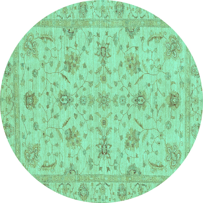 Round Machine Washable Oriental Turquoise Traditional Area Rugs, wshabs3571turq